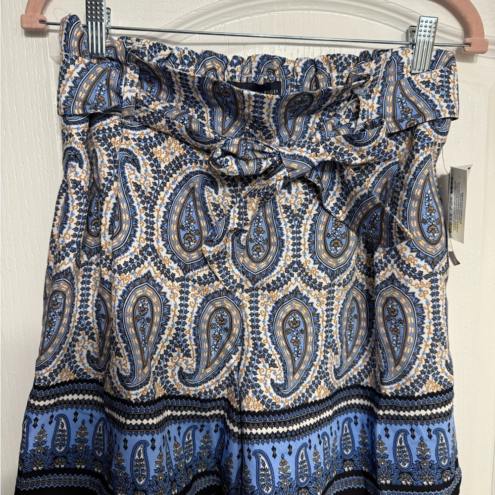 Ruffled Blue Mini Shorts with Tie Front